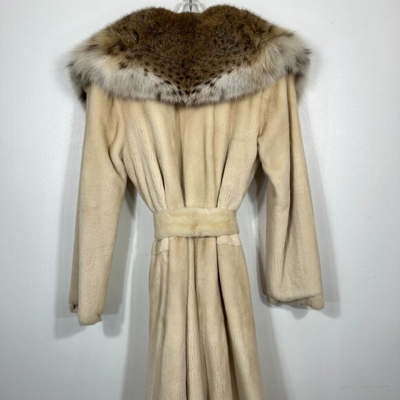 Elegant SHEARED MINK fur coat luxe collar off-white ivory Women Medium 42" 1453 - Picture 2 of 5